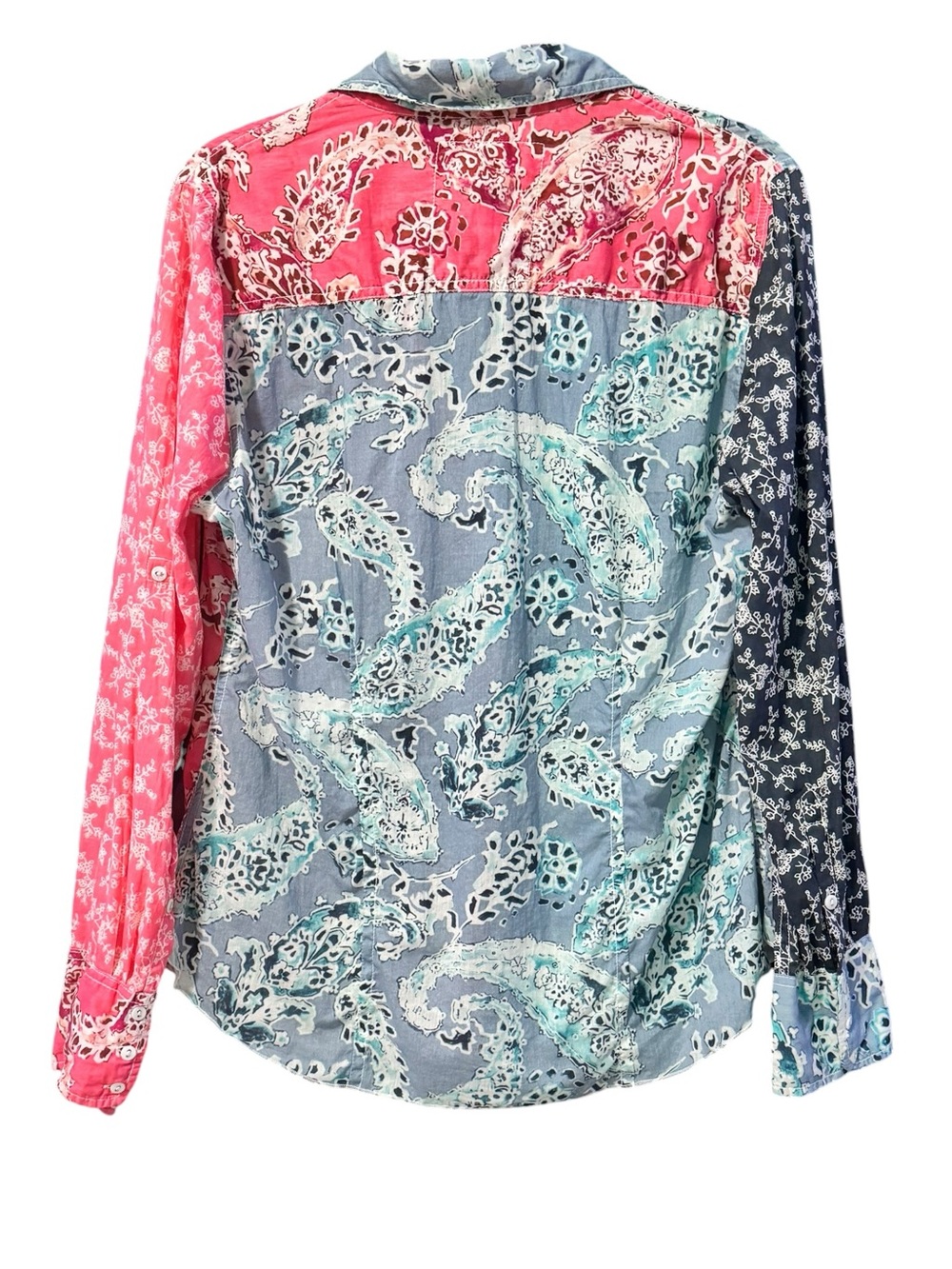 CINO Patchwork Paisley Button-Up Shirt XL 22” p2p Blue/Pink EUC - Picture 7 of 10